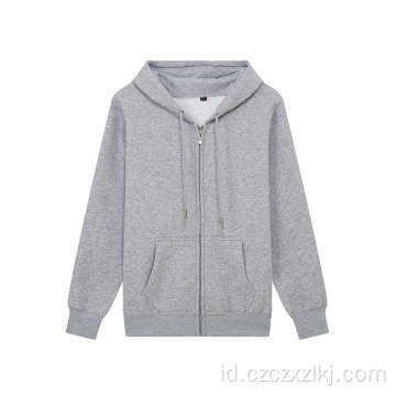 Fleece Zipper sweter warna padat tebal